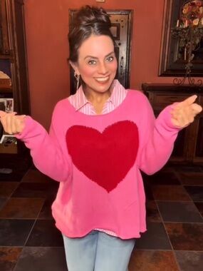 Miracle Pink Sweater with Red Heart Intarsia